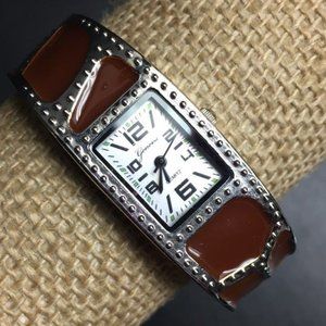 Geneva Ladies Bangle Watch Brown Silver Hinged Animal Print Costume Retro BoHo